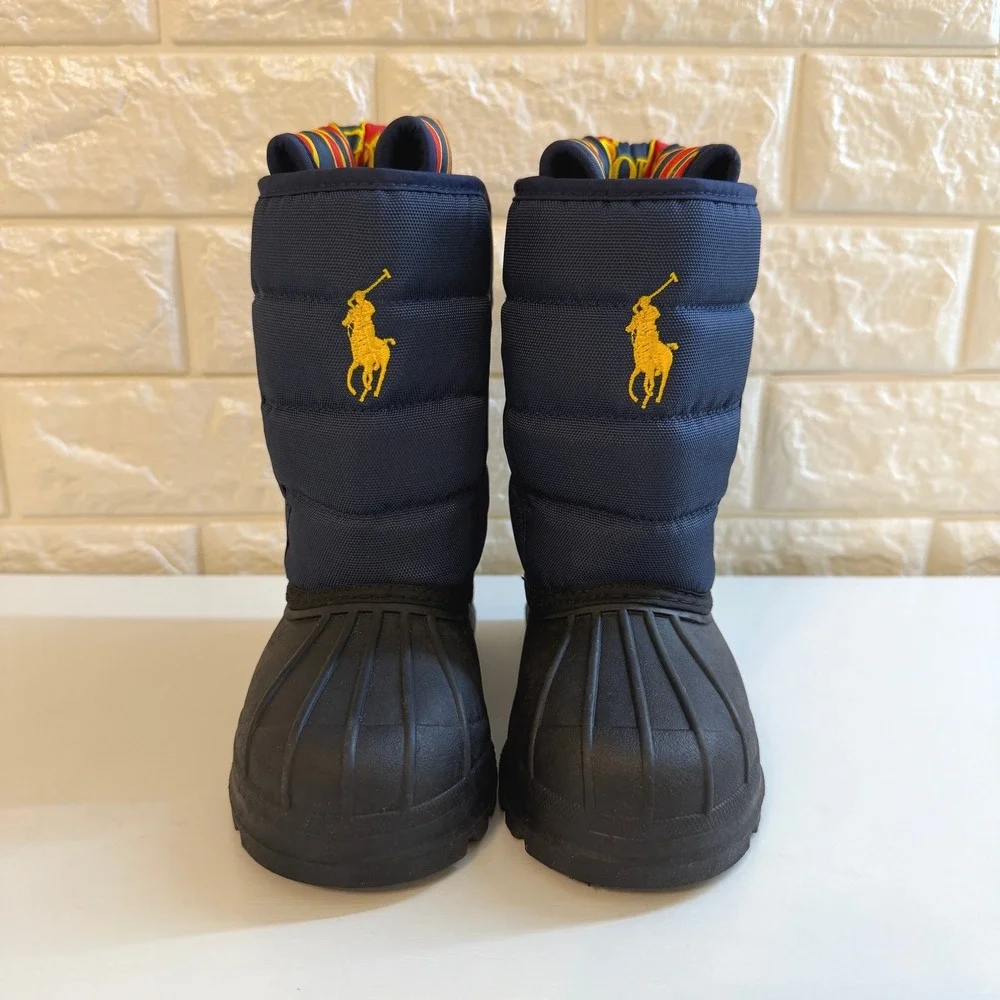 Polo Ralph Lauren Snow Boots Kids 9 Navy Blue Excellent Quilted Duck Boots